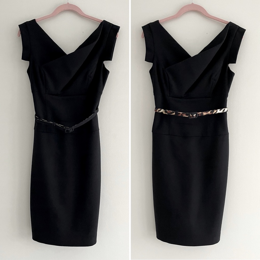 Bebe Black Mini Dress With Leopard Print Lining And Reversible Belt - Picture 1 of 16